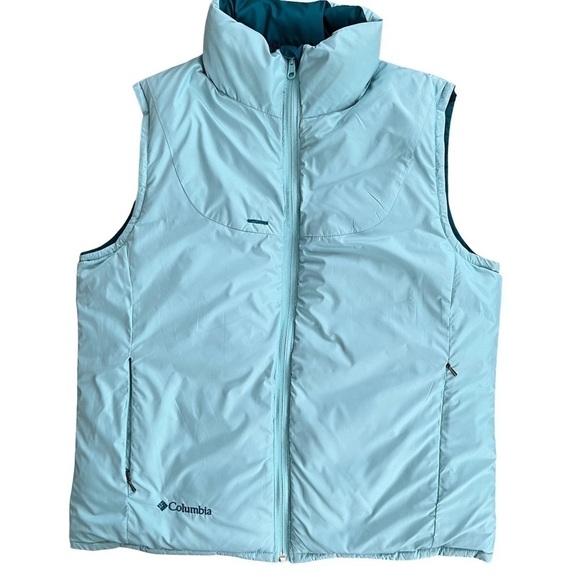 Vintage Columbia Blue Reversible Down Puffer Vest Size Small - Picture 2 of 8